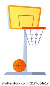 Basketball net and hoop - modern flat design style single isolated image. Neat detailed illustration of sports ground and orange ball for team play. Activity, game match, competition and fun idea
