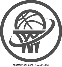 Basketball net and swoosh logo icon isolated on white