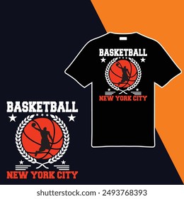 
Basketball New York City T-shirt Design. Vector Illustration