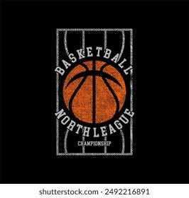 Basketball North League Championship sport typography, tee shirt graphics, vectors