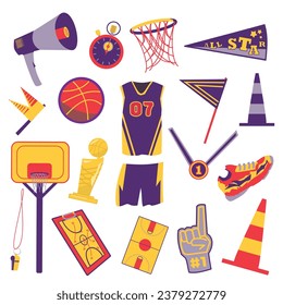 basketball objects bundle with neon colored theme
