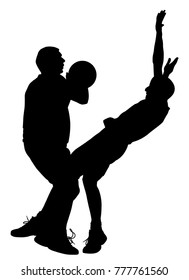 Basketball offensive game. In EPS vector file silhouette of offensive player can be separated object.