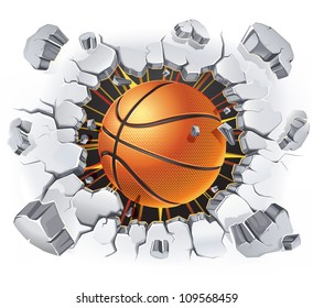 Basketball and Old Plaster wall damage. Vector illustration