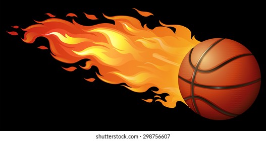 Basketball on fire with black background