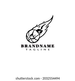 basketball on fire cartoon logo icon design template black modern isolated vector cute