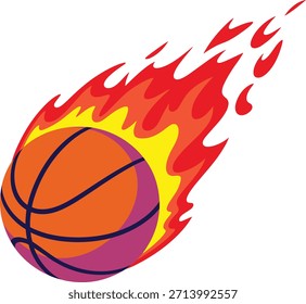Basketball on fire with flames trailing behind it