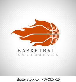 Basketball on fire tournament logo