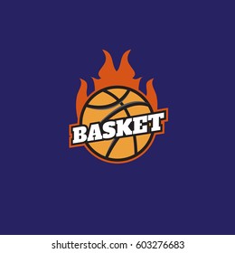 Basketball on fire tournament logo. Basketball logotypes, sign, symbol badge
