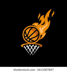 Basketball on fire tournament sports logo design illustration vector 