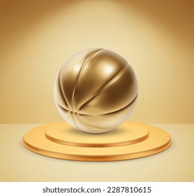 Basketball on a golden podium. Basketball trophy concept. EPS10 vector