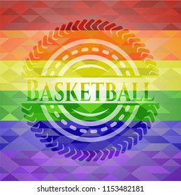 Basketball on mosaic background with the colors of the LGBT flag