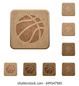 Basketball on rounded square carved wooden button styles