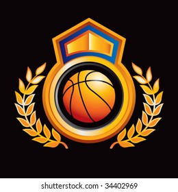 basketball on royal floral crest