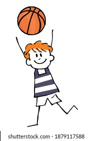 basketball, one boy throws ball, funny vector illustration