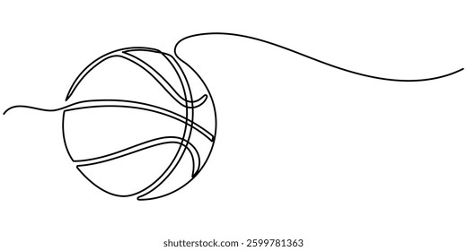  Basketball one line art. Continuous line drawing of ball, sport, running, ball sports, activity, athlete, game, training, basket, Basketball one line art. Continuous line drawing of ball, sport.