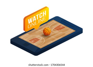 Basketball online concept vector flat isometric illustration. Online basket flat isometric vector concept.