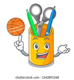 With basketball organizer desktop top view with cartoon