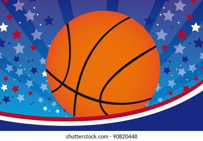 basketball over blue and red background. vector illustration