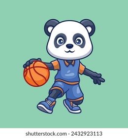 Basketball Panda Cute Cartoon Character Illustration