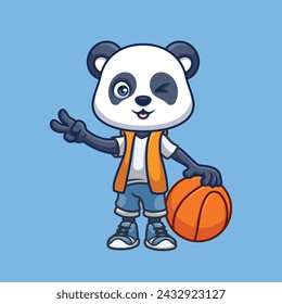 Basketball Panda Cute Cartoon Character Illustration