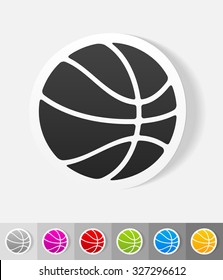 basketball paper sticker with shadow. Vector illustration