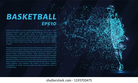 Basketball of particles on a dark background. Basketball player consists of geometric shapes. Vector illustration