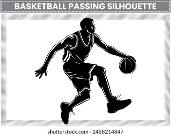 Basketball Passing silhouette, Basketball player silhouette set, vector illustration. Professional athletes dribbling, bouncing, passing, shooting the ball jumping in the air.