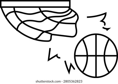 Basketball passing through hoop outline icon isolated on white background