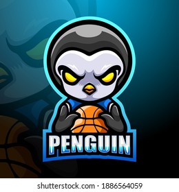 Basketball penguin mascot esport logo design	