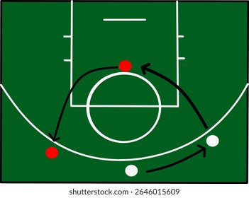Basketball pick and pop tactics diagram, Suitable for strategy, training and match analysis.