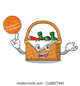 With basketball picnic basket character cartoon