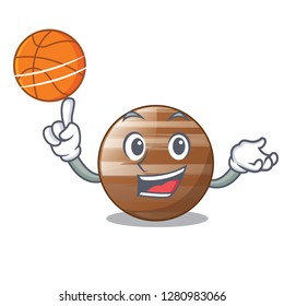 With basketball planet Jupiter in form of cartoon