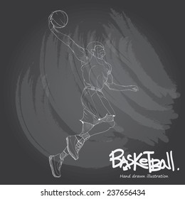 Basketball player. abstract background. vector illustration. chalk drawing.