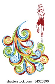 The basketball player in abstract collage. Format A4. Vector illustration. Isolated groups and layers. Global colors.