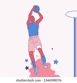 Basketball player in action with ball vector design illustration