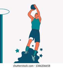 Basketball player in action with ball vector design illustration