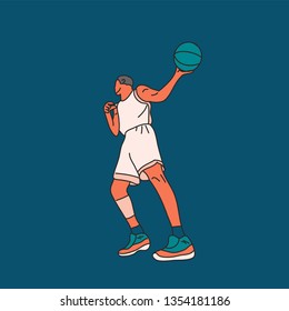 Basketball player in action with ball vector design illustration