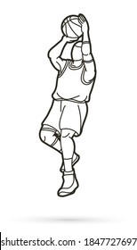 Basketball player action cartoon outline graphic vector