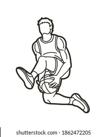 Basketball player action cartoon outline graphic vector