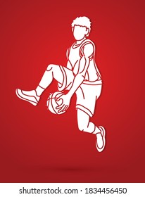 Basketball player action cartoon sport graphic vector.