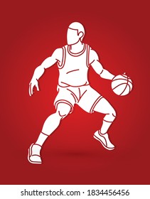 Basketball player action cartoon sport graphic vector.