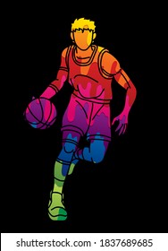 Basketball player action cartoon sport graphic vector.