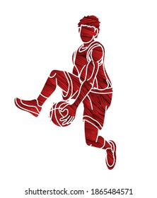 Basketball player action cartoon sport graphic vector.
