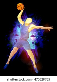 Basketball Player in action, Creative abstract background with explosion, Stylish Poster, Banner or Flyer design for Sports concept.