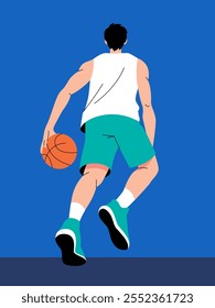 Basketball Player in Action: A dynamic illustration of a basketball player in mid-stride, poised to take a shot.