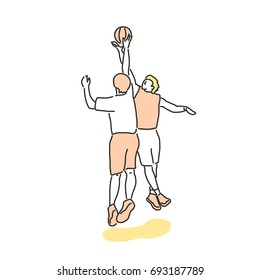 Basketball player in action, line drawing. hand drawn. vector illustration.