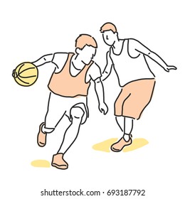 Basketball player in action, line drawing. hand drawn. vector illustration.