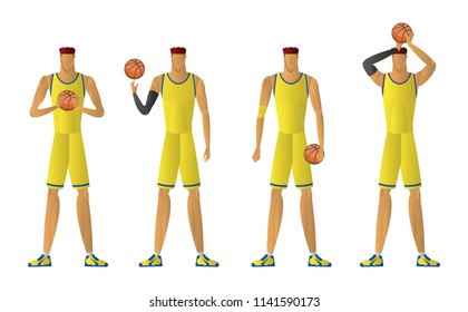 Basketball player in action. sport man yellow uniform isolated on white background. vector illustration.