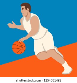 basketball player in action  vector illustration , flat style