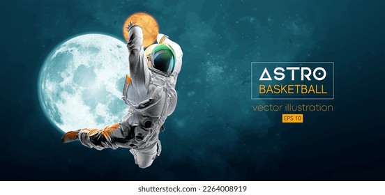 Basketballspieler Astronaut in Raumfahrt und Mond, Mars Planeten auf dem Hintergrund des Raumes. Vektorgrafik